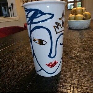 STARBUCKS 2016 Anniversary Siren Swarovski Crystal Lips Ceramic Tumbler w/ Lid